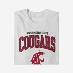 the washington state cougars t - shirt is white and has red letters on it