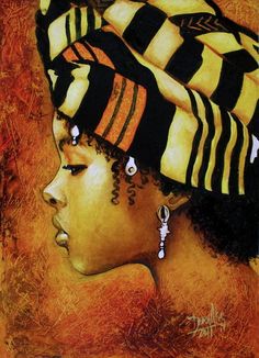 a painting of a woman wearing a hat with earring's on her head