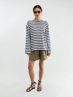 Clarity Top – Darling Society Long Sleeve Horizontal Stripe Tops For Spring, Spring Long Sleeve Tops With Horizontal Stripes, Chic Tops With Striped Sleeves For Day Out, Cotton Sailor Style Top, Chic White Tops With Horizontal Stripes, Chic White Top With Horizontal Stripes, Chic White Horizontal Stripe Top, Long Sleeve Striped Tops For Summer, Long Sleeve Tops With Horizontal Stripes For Summer