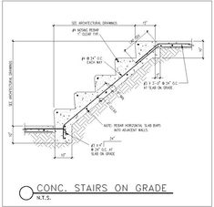 an architectural drawing shows the steps and handrails for stairs on grade 1 - 3