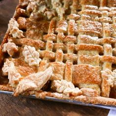 a close up of a pie on a table