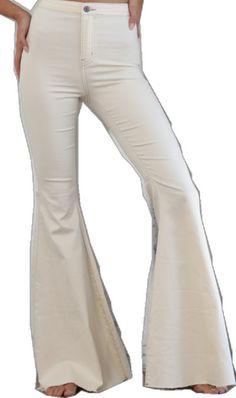 Spring High Rise Non-stretch Flares, Non-stretch High Rise Spring Flares, Trendy Stretch Wide Leg Flares, Stretch Cotton Flare Jeans, Casual High-waist Flares For Spring, Trendy White Spring Flares, High-waist Casual Flares For Spring, Casual High Waist Flares For Spring, Trendy Flare Jeans For Spring