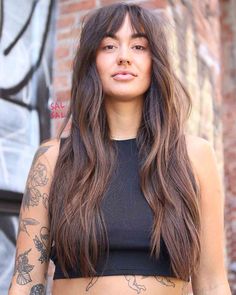 62 Cute Ways to Get Long Hair With Bangs Long Haircut With Layers Face Framing Fringes, 2023 Long Hair With Bangs, Bangs And Long Hair Styles, Long Dark Hair With Fringe Bangs, Bangs With Really Long Hair, Long Straight Shaggy Hair, Long Extensions With Bangs, Choppy Long Layered Haircuts With Bangs