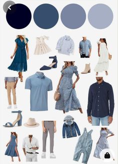 a collage of blue and white clothes