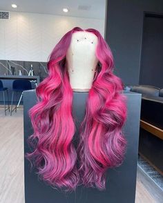 Lace Front Wig Virgin Human Hair Red Ombre 150%Density 24" Body Wave Lace Front Wig, Wave Lace Front Wig, Ombre Lace Front, Magenta Color, Pink Wig, Red Wigs, Front Hair Styles