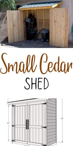 a shed with the words small cedar shed on it and an illustration of how to build a