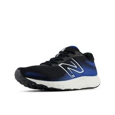 new balance men's fresh foam running shoe, black with blue and white accents