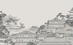 Wall Painting Background, Chinese Mural, Architecture Pavilion, Ancient Background, Background Bedroom, Chinese Wall Art, Painted Mural, Chinese Wallpaper, Wallpaper Soft