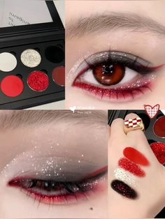 Red Douyin Makeup, Red And Black Eye Makeup, Anime Makeup Ideas, Pretty Makeup Ideas, Anime Eye Makeup, Eyeshadow Colors, Drag Make-up, Anime Makeup