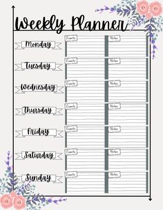 a weekly planner with flowers on it