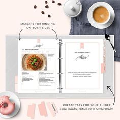 an open menu with coffee and doughnuts