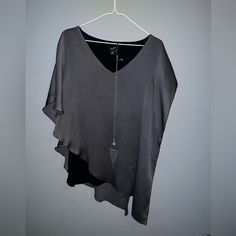 Nwt Women’s Dress Top. Tank With Attached Overlay. Necklace Included. Chic Gray V-neck Blouse, Elegant Gray Tops For Layering, Gray Tops For Spring Evening, Gray Tops For Evening In Spring, Chic Gray Evening Tops, Grey Poncho, Black Scarf, Top Tank, Large Shirts