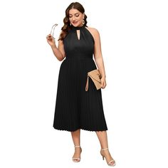 Eye-Catching Designs: Plus Size Dress for Women/Pleated Dress/Sleeveless Summer Dress/ Halter Neck Midi Dress/ Casual Dress for Women/ Self Tie Back Dress/Smocked Waist A Line Midi Dress/ Flowy Dress/ Empire Waist Dress/ Womens Swing Dress/ Fit And Flare Dress for Women/Party Dress Cheap Flowy Sleeveless Midi Dress, Sundress Black, Beach Sundress, Midi Tank Dress, Midi Shift Dress, Dress Flowy, Dress Halter, Empire Waist Dress, Sleeveless Dress Summer