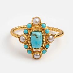 Adorn yourself with this luxurious Turquoise and Pearl Statement Santorini Ring. Its unique design and vibrant colors are sure to turn heads. This stunning piece of jewelry is the perfect way to make a statement. Shop more rings at Local Eclectic. Aura Necklace, Elizabeth Jewelry, Local Eclectic, Velvet Ring Box, Vermeil Jewelry, Baby Time, Necklace Box, Turquoise Rings, Black Jewelry