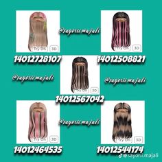 several different types of hair on display in front of a green background with the names and numbers