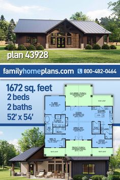 two story house plan with 3 beds and 2 baths in the front, an open floor plan