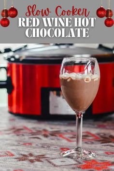 slow cooker red wine hot chocolate in front of an instant pot