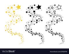 three stars and swirls on white background