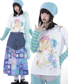 Sea Punk Outfits, Painter Outfits, Kidcore Aesthetic Outfits, Vaporwave Outfit, Kidcore Outfit, Silly Clothes, Idol Fashion, Kawaii Clothes, Really Cute Outfits