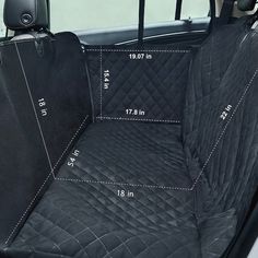 the interior of a car with four seats in it and measurements for each seat cover