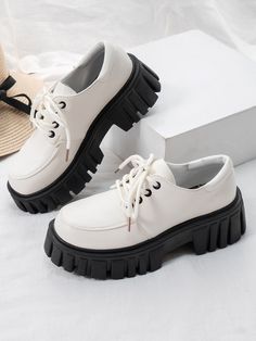 Casual Pointed Toe Lace-up Faux Leather Shoes, Casual Faux Leather Lace-up Shoes With Pointed Toe, Casual Pointed Toe Chunky Platform Heels, Casual Lace-up Synthetic Heels, Casual Lace-up Platform Heels, Trendy Closed Toe Lace-up Shoes, White Round Toe Lace-up Shoes With Platform, Trendy Lace-up Shoes With Platform And Round Toe, Trendy Synthetic Lace-up Shoes With Round Toe