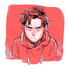 a drawing of a man with glasses and a red hoodie looking at the camera