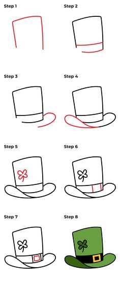 step by step instructions to draw hats for st patrick's day