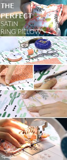 the perfect satin spring pillow is being sewn