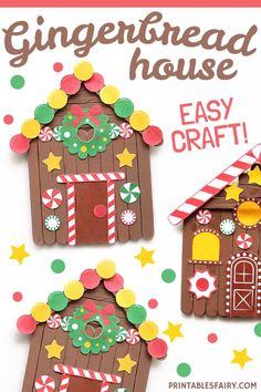 Easy Gingerbread House Craft House With Popsicle Sticks, Popsicle Stick Gingerbread House, Gingerbread House Craft, Popsicle Stick Christmas Crafts, House Craft, Popsicle Crafts, Gingerbread Crafts, Christmas Crafts For Toddlers, Preschool Christmas Crafts