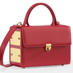 Calf Leather Bag With Clasp Closure In The Front Red Leather Lining Leather Handle Adjustable And Detachable Leather Shoulder Strap Golden Hardware Two Inside Pockets, Including One With Closure Dimensions 20 11 15 Cm Light Mark On Front Red Flap Bag With Detachable Handle For Travel, Red Top Handle Flap Bag With Detachable Handle, Red Square Box Bag For Office, Red Satchel Box Bag For Office, Red Top Handle Flap Bag For Shopping, Red Luxury Box Bag For Travel, Red Shoulder Box Bag For Office, Luxury Red Box Bag For Travel, Red Square Office Bags