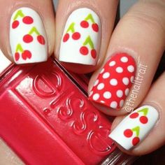 Diy Valentine's Nails, Kids Nail Designs, Polka Dot Nail Art, Fruit Nail Art, Manicure Nail Designs, Valentine Nail Art, Dot Nail Art, Cherry Nails