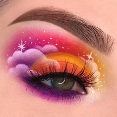 Cloud Eye Makeup, Colorful Makeup Looks, Sunset Eyes, Fantasy Make-up, Make Up Designs, Mekap Mata, Smink Inspiration, Eye Makeup Designs