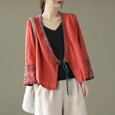 We ship worldwide. Tracking number included Fabric: Linen Collar: V-neck Highlight: Embroidery .Lace-up Season: Spring .Autumn Different product batches have slightly different colors. Kimono Ideas, Long Sleeve Linen Shirt, Spring Embroidery, Retro Wardrobe, Plus Size Pullover, Maxi Robes, Linen Maxi Dress, Embroidery Lace, Embroidery Blouse