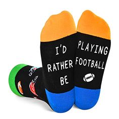 Size & PackingOur big kid socks fit 8-12 year old girls and 7-10 year old boys. Each plastic zipper bag contains one pair of funny socks.Boys' SocksThis pair of funny socks for boys has a hidden message on the bottom that reads "I'D RATHER BE PLAYING FOOTBALL." The black football socks for kids feature footballs, football helmets, and other necessary items for playing football.Boys' Football GiftsYouth football socks can be the perfect gift for boys and kids who love football, as well as for you Football Gifts For Teenage Boys, Gifts For Teenage Boys Football, Boys Football Socks, Fun Socks For Kids, Toddler Socker Socks, Best Gifts For Boys, Sports Lover Gifts, Boys Football, Girls Football