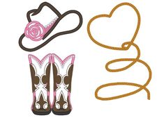 Cowgirl attributes collection single designs - add-ons - machine embroidery applique designs - Boot Tattoo, Cowboy Boot Tattoo, Lasso Rope, Ring Finger Tattoos, Art Format, Kids Hat, Creative Gifts For Boyfriend, Cowgirl Party, Machine Embroidery Applique