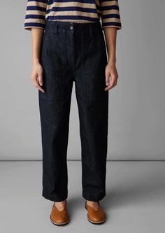 Indigo Denim Workwear Pants | Indigo | TOAST Patch Pocket Jeans, Workwear Pants, Denim Workwear, Cold Fits, Workwear Trousers, Denim Belt, Indigo Denim, Work Wear Women, Jeans Women