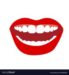 red lips with teeth on white background