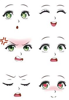 an anime character's face with different eyes and eyebrows, including one green eyed