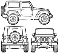 three jeeps are shown in black and white