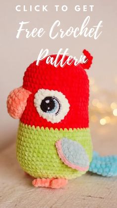 a crocheted bird with the words, click to get free crochet pattern