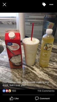 two drinks are sitting next to each other on a counter top with the caption don't remember who posted making this drink, but i love you