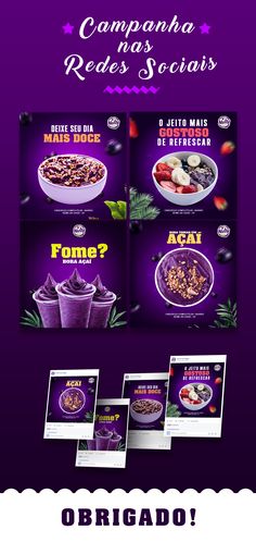 the menu for a restaurant with purple food and drinks on it, including cereals