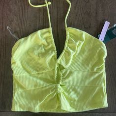 Target Neon Yellow Lace Up Tie Halter Tank Never Worn Open To Offers!! Trendy Summer Tops From Target, Graphic Band Tees, Halter Tank, Tunic Sweatshirt, Yellow Lace, Pregnancy Shirts, Pink Shirt, Neon Yellow, Crop Tank