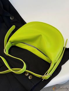 BirdinBag - Luxurious Neon Lime Shoulder Bag Hobo Handbag, Hobo Handbags, Green Bag, Bag Straps, Hobo Bag, Green And Brown, Lime Green, Pu Leather, 4 Inch