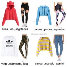 women's clothing with the names of them in english and spanish, including hoodies, sweatpants, sweatshirts, jeans, leggings