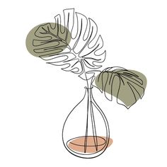 a drawing of a plant in a vase with leaves on the top and below it