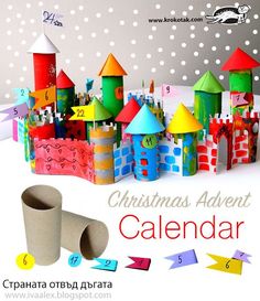 a christmas themed calendar with paper houses and numbers