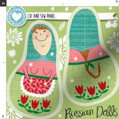 an image of russian dolls with flowers and hearts on it's sides, cut and sew panel