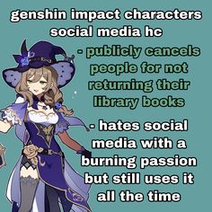 an image of a woman in costume with text that reads genshin impact characters social media h