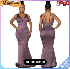 Sexy Fashion Deep V Neck Sleeveless Mermaid Gown Women's Solid Color Evening Dress Sleeveless Satin Gown For Party Season, Sleeveless Mermaid Evening Dress For Party Season, Sleeveless Mermaid Dress For Party Season, Purple Sleeveless Mermaid Dress For Summer, Purple Sleeveless Evening Dress For Night Out, Sleeveless Mermaid Evening Dress For Summer, Sleeveless Stretch Mermaid Dress For Prom Season, Sleeveless Stretch Mermaid Dress For Prom, Sleeveless Bodycon Mermaid Dress For Night Out